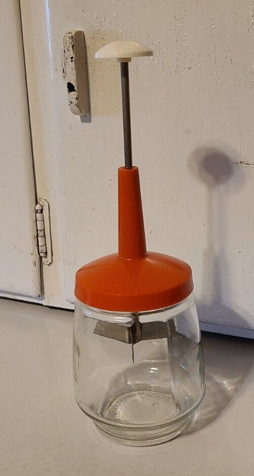 Vintage Manual Press Food Nut Chopper Clear Glass Orange Federal Housewares