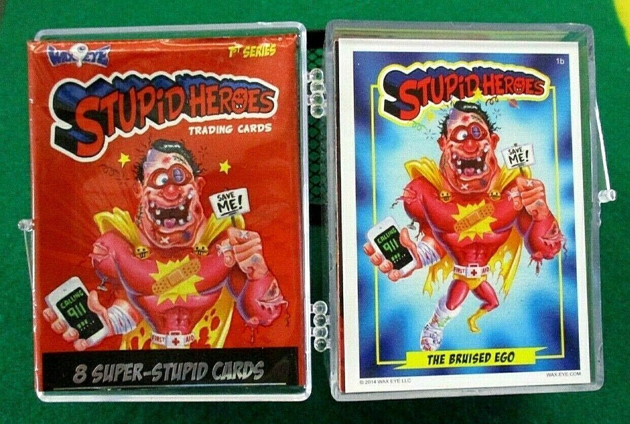 STUPID HEROES STICKERS CARDS COMPLETE 110 BASE SET W/WRAPPER IN CASE*GPK STYLE