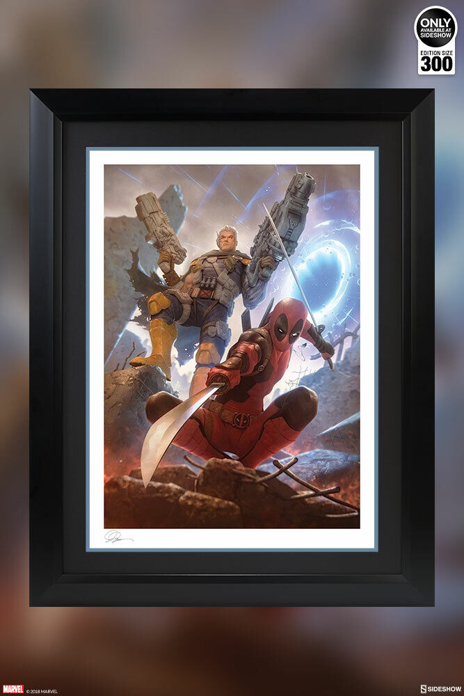 FRAMED SIDESHOW MARVEL DEADPOOL and CABLE  PREMIUM ART PRINT EXCLUSIVE AVENGERS 