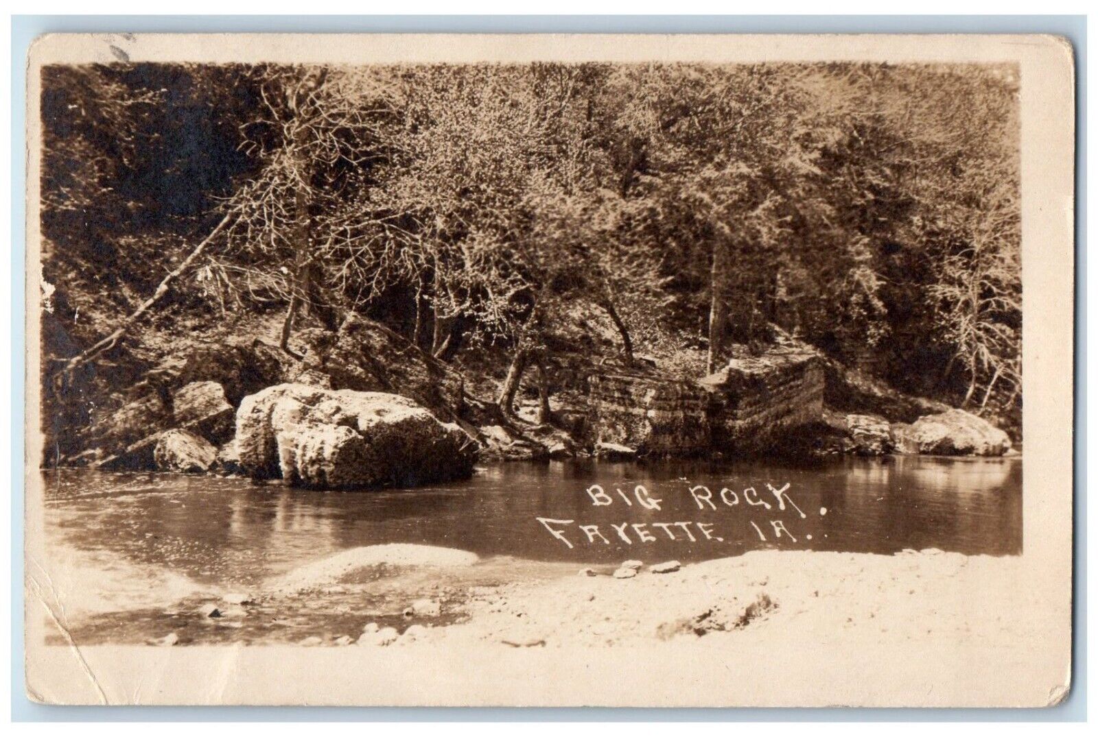 1936 Big Rock River Scene Fayette Iowa IA RPPC Photo Posted Postcard