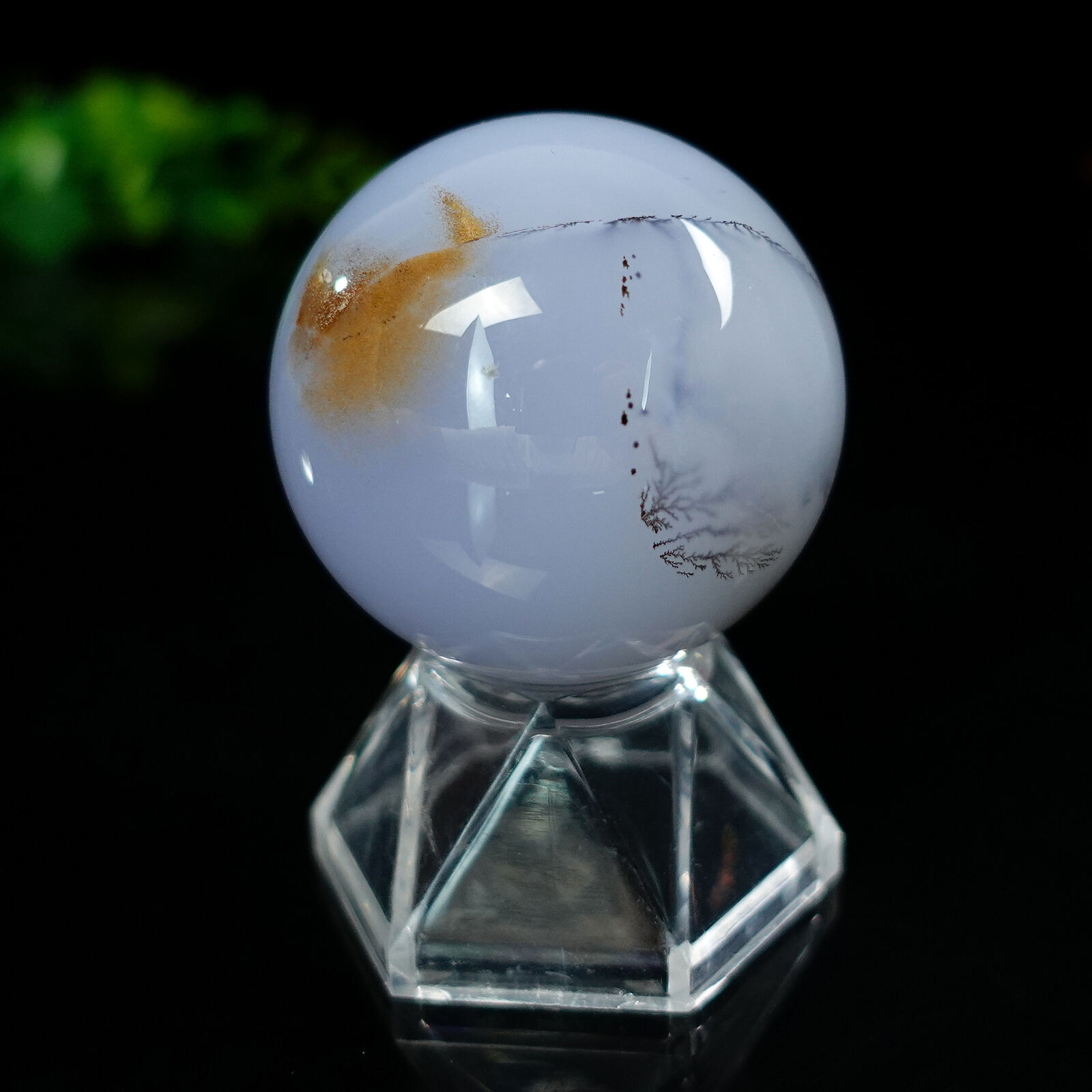 45mm Blue Chalcedony Sphere Carved Energy Ball Natural Crystal Statue Healing