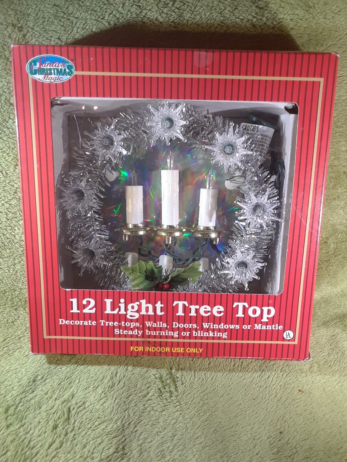 Vintage 12 Light Up Christmas Tree Topper Silver Three Candles In Center
