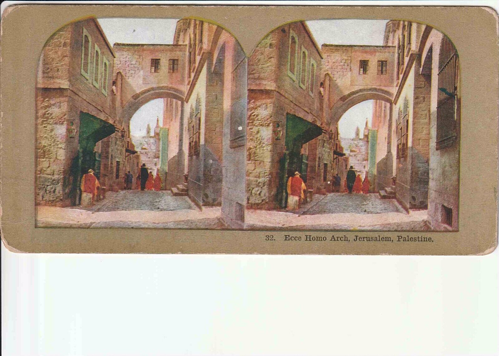 Eccentric Homo Arch, Jerusalem, Palestine Stereoscope Viewer Card, 1800s-1900s