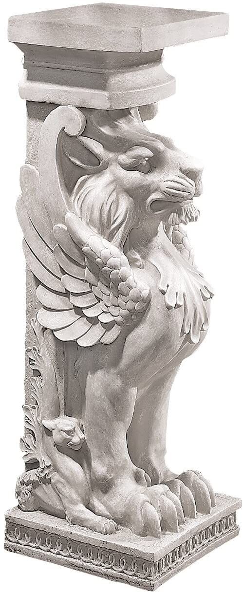 Design Toscano Trapezophoron Winged Lion Pedestal Column Plant Stand Ancient...