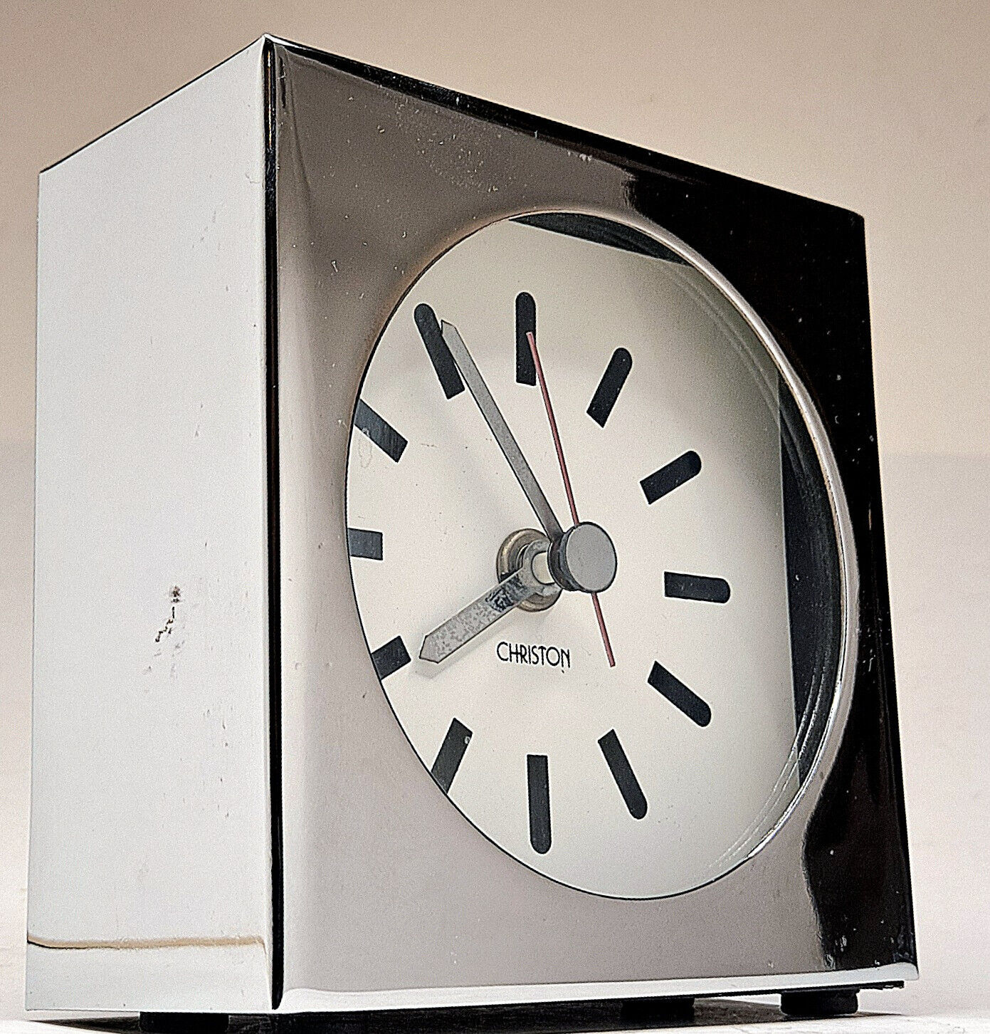 Christon MCM Vintage Chrome Clock Hettich Jeweled Transistor Electro-Mechanical