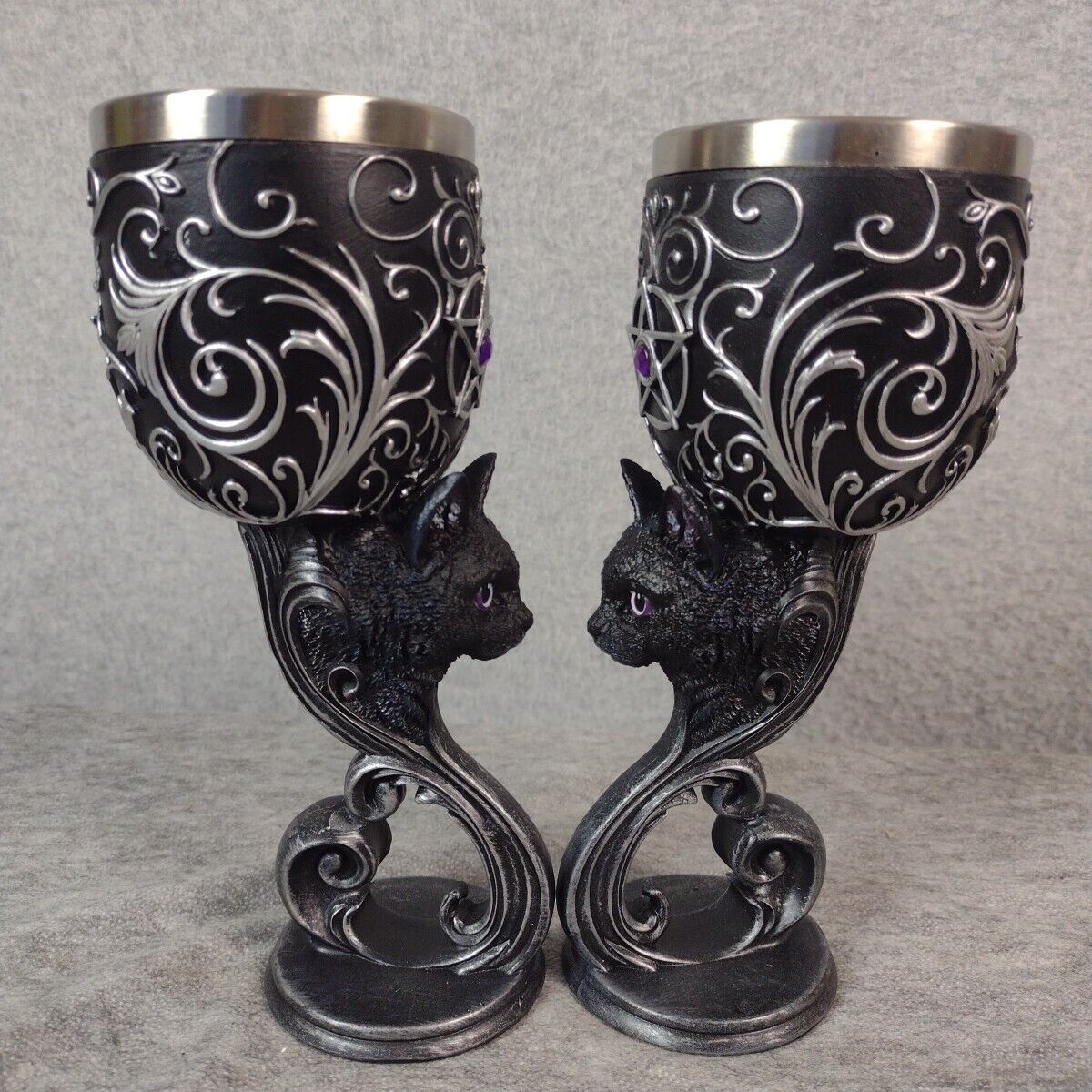 Nemesis Now Goblets Love Hex Twin Cats Set of 2 Heart Famililars 7.25 inch Tall