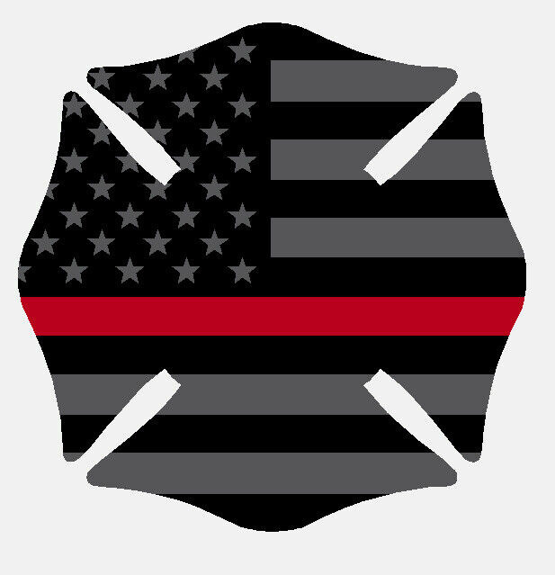 Black Subdued Reflective Thin Red Line Maltese Cross Flag Fire Helmet Decal 2 in