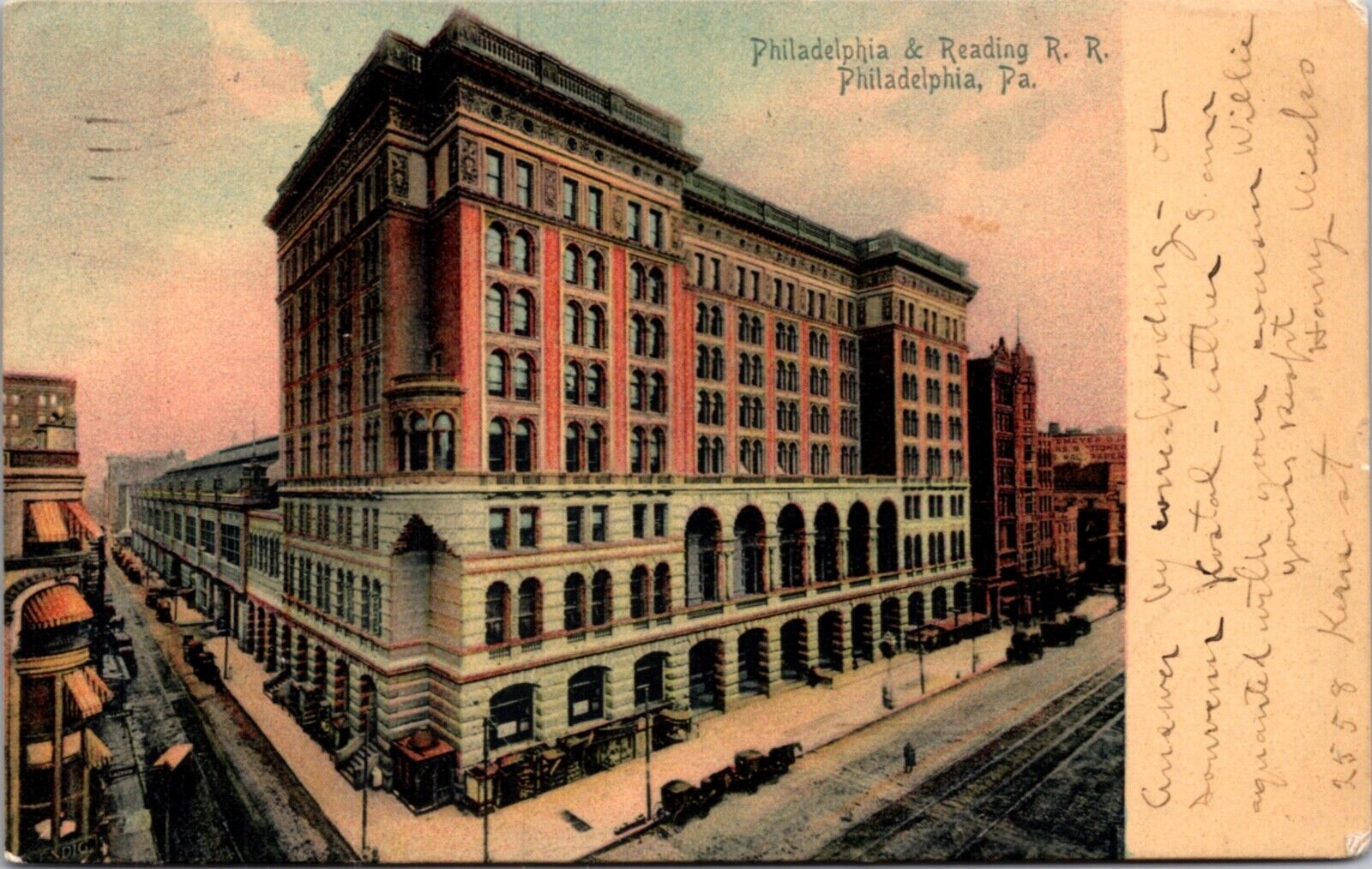 PC Philadelphia & Reading Railroad Building and Street Scene in Pennsylvania