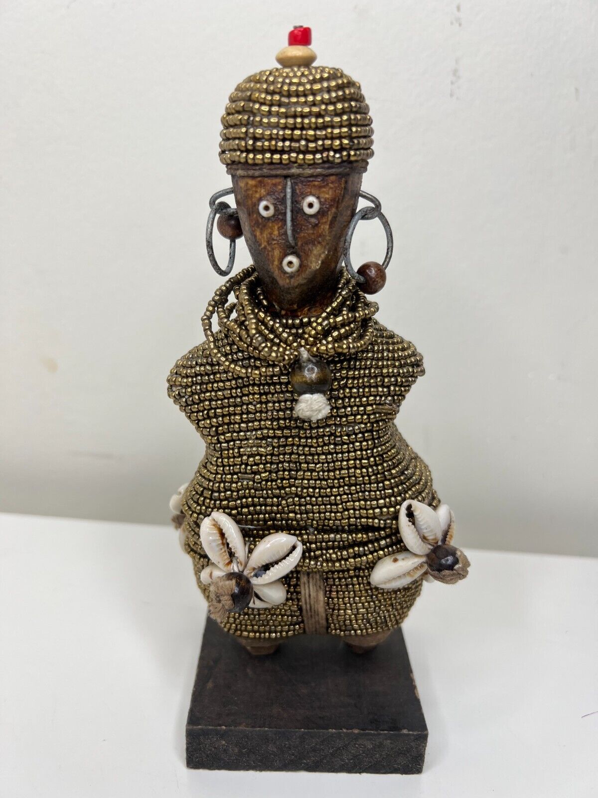 Namji african fertility doll hand carved wood w/ beads 7\