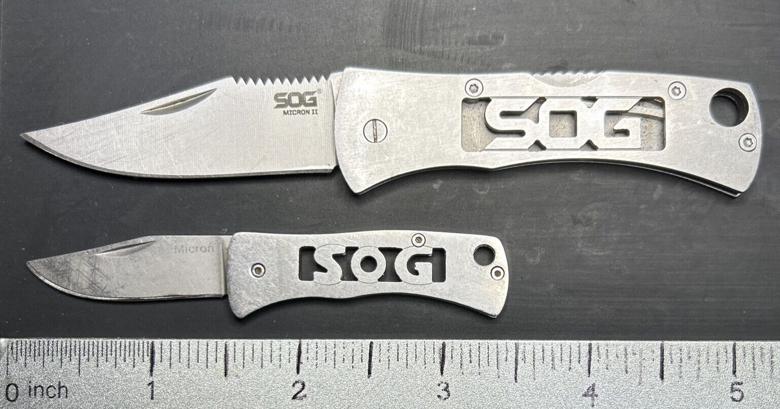 SOG Folding Knives Lot Of 2 Micron II & Centi Good USED Pocketknives Keychain