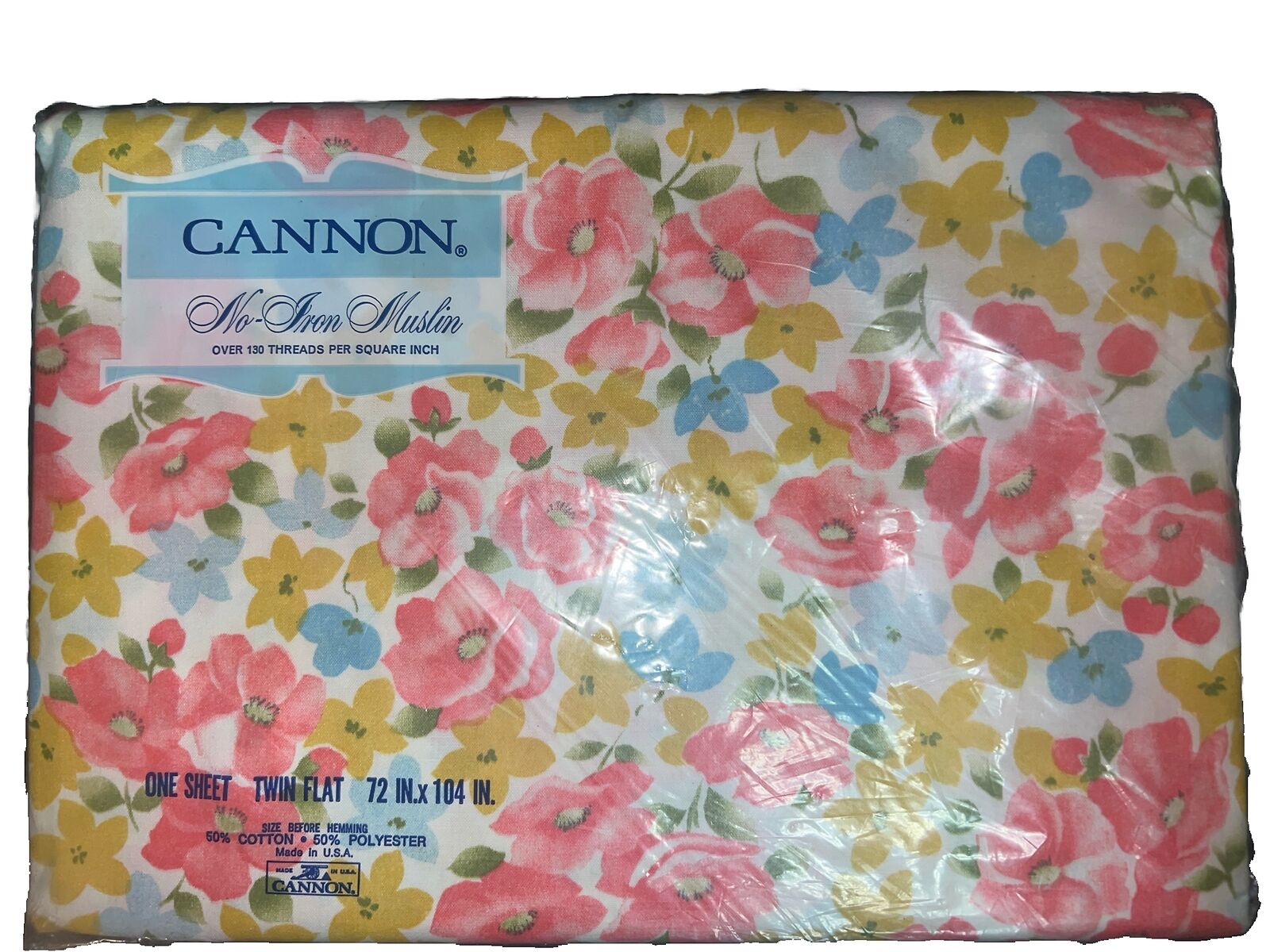 VTG Cannon No Iron Muslin Flat Sheet Twin Floral Unopened Sealed Mid Century