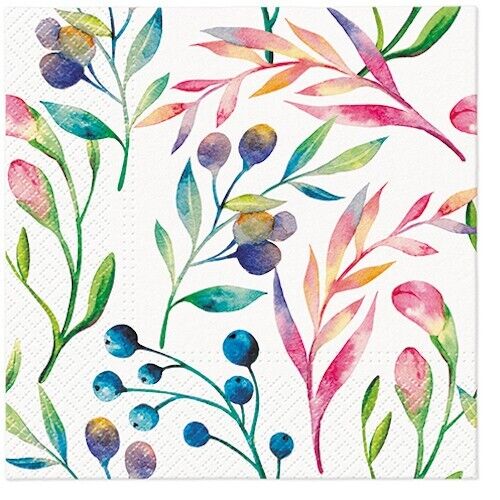 Two Individual Luncheon Decoupage Paper Napkins Berries Floral Flowers Spring