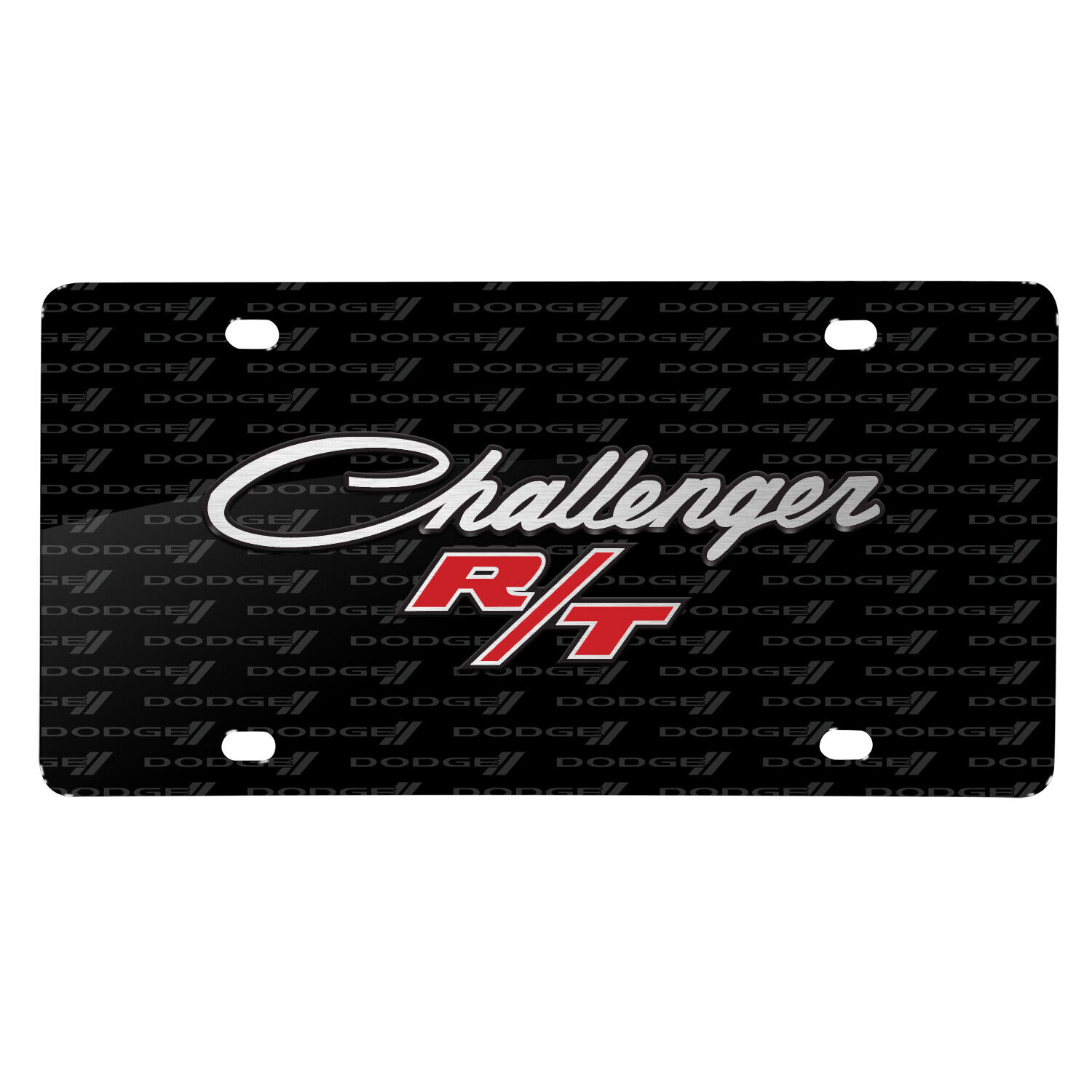 Dodge Challenger R/T Classic 3D Logo on Logo Pattern Black Metal License Plate