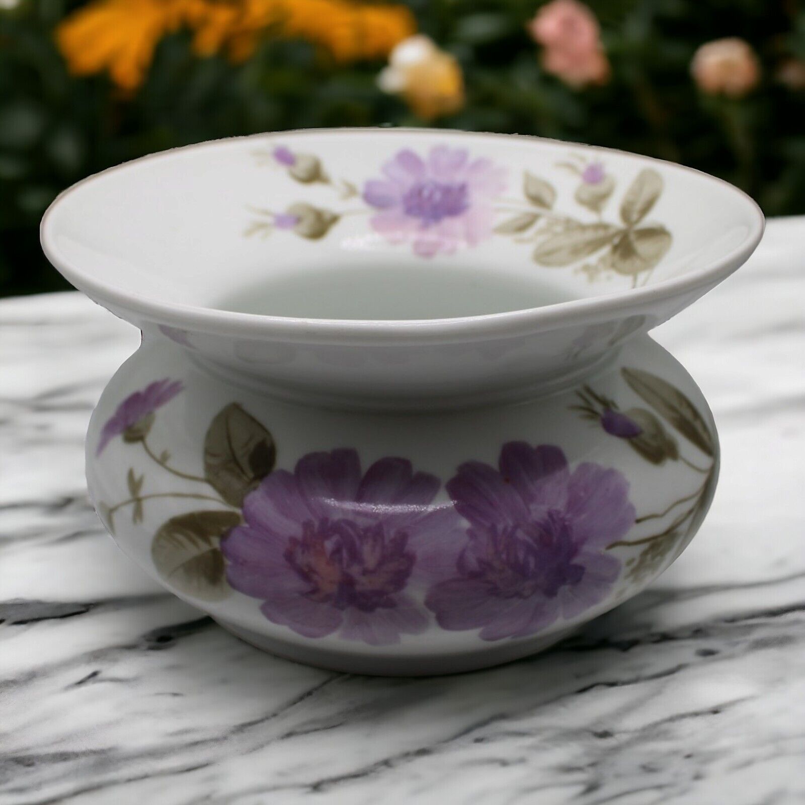 Vintage Ceramic Lady\'s Spitoon Cuspidor Hand Painted Purple Lilac Florals