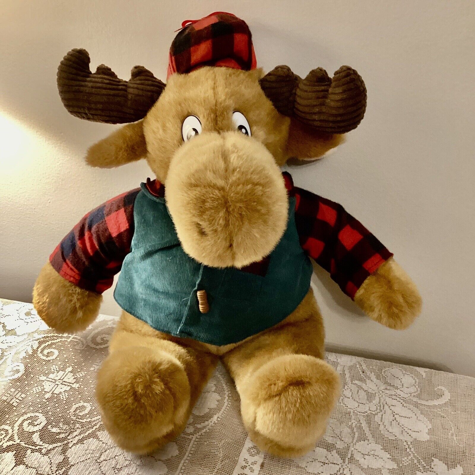 Vintage Commonwealth Plush “MAX” 1991 Stuffed Animal Christmas Flannel Moose 20”