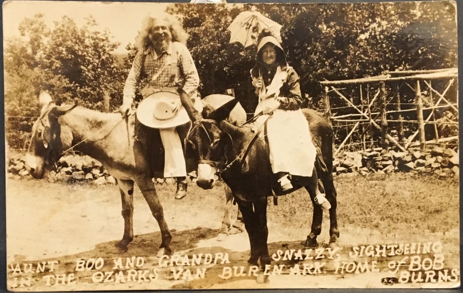 RPPC Real Photo Postcard ~ Van Buren AR ~ Aunt Boo & Grandpa Snazzy On Horseback