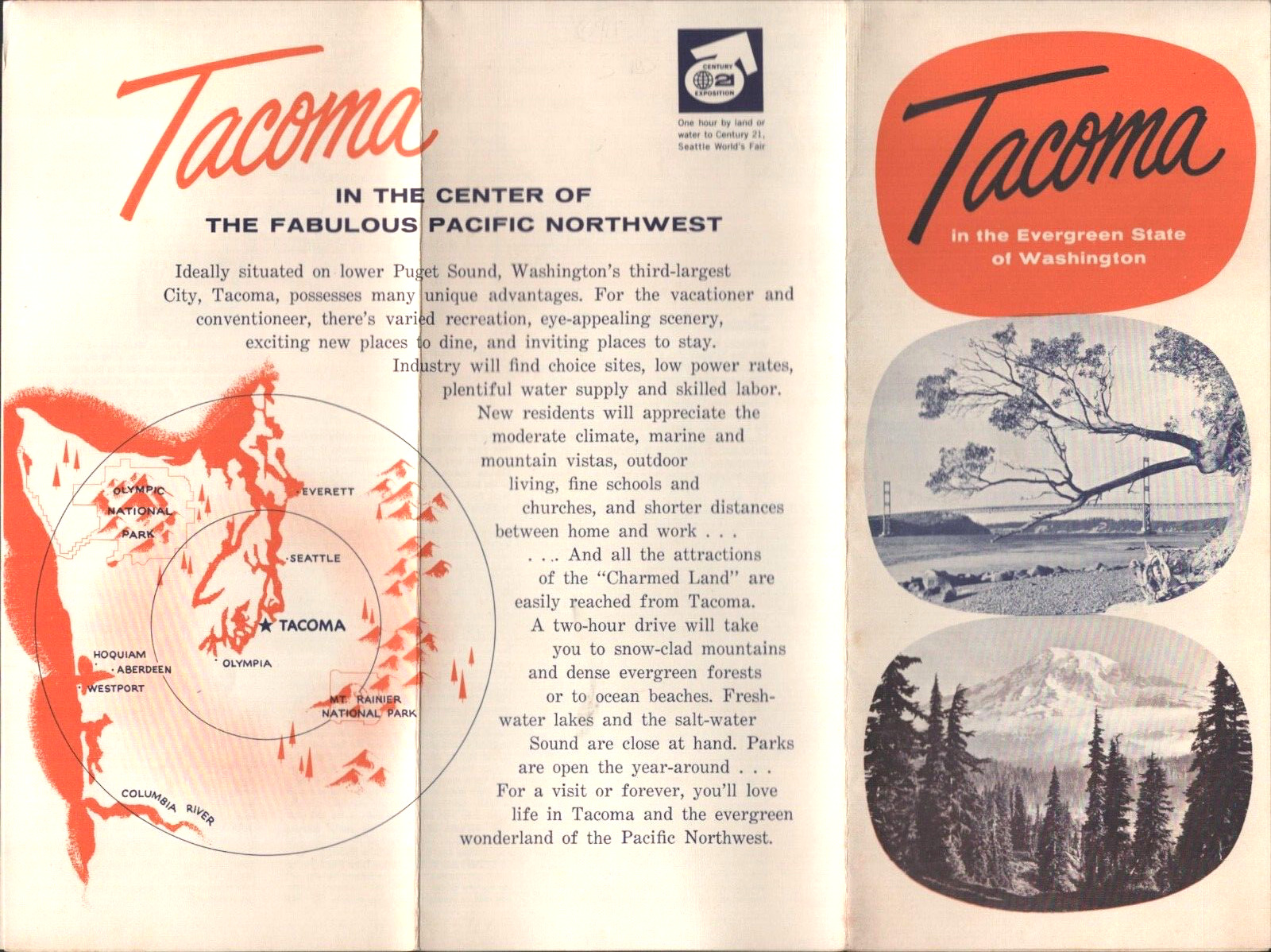1959 TACOMA, WASHINGTON vintage tourism brochure EVERGREEN STATE with map inside