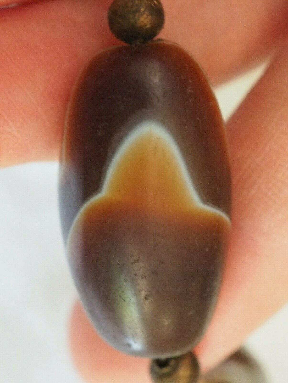 Original Old Meso Gorgeous Stunning Buddha Head Layered Banded Agate  Bead