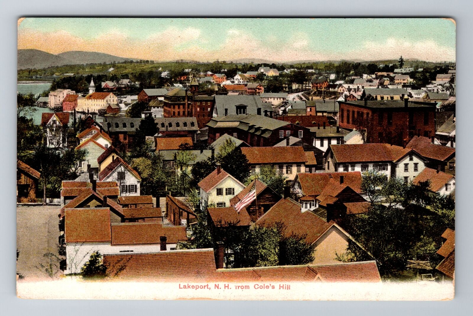 Lakeport NH-New Hampshire, View From Cole's Hill, Antique Vintage Postcard