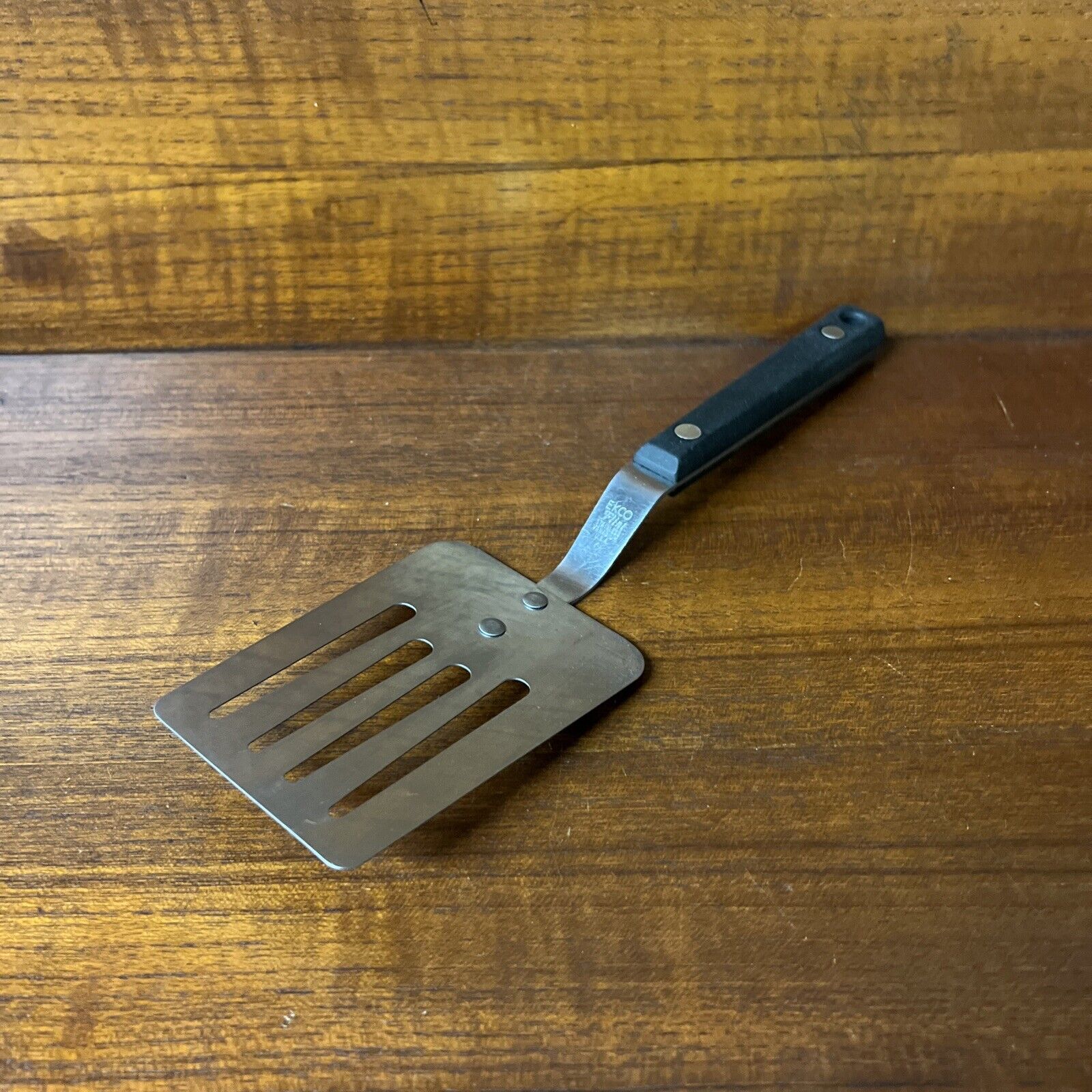 Vintage Ekco Flint Stainless Short Slotted Spatula 9.75” Made in USA