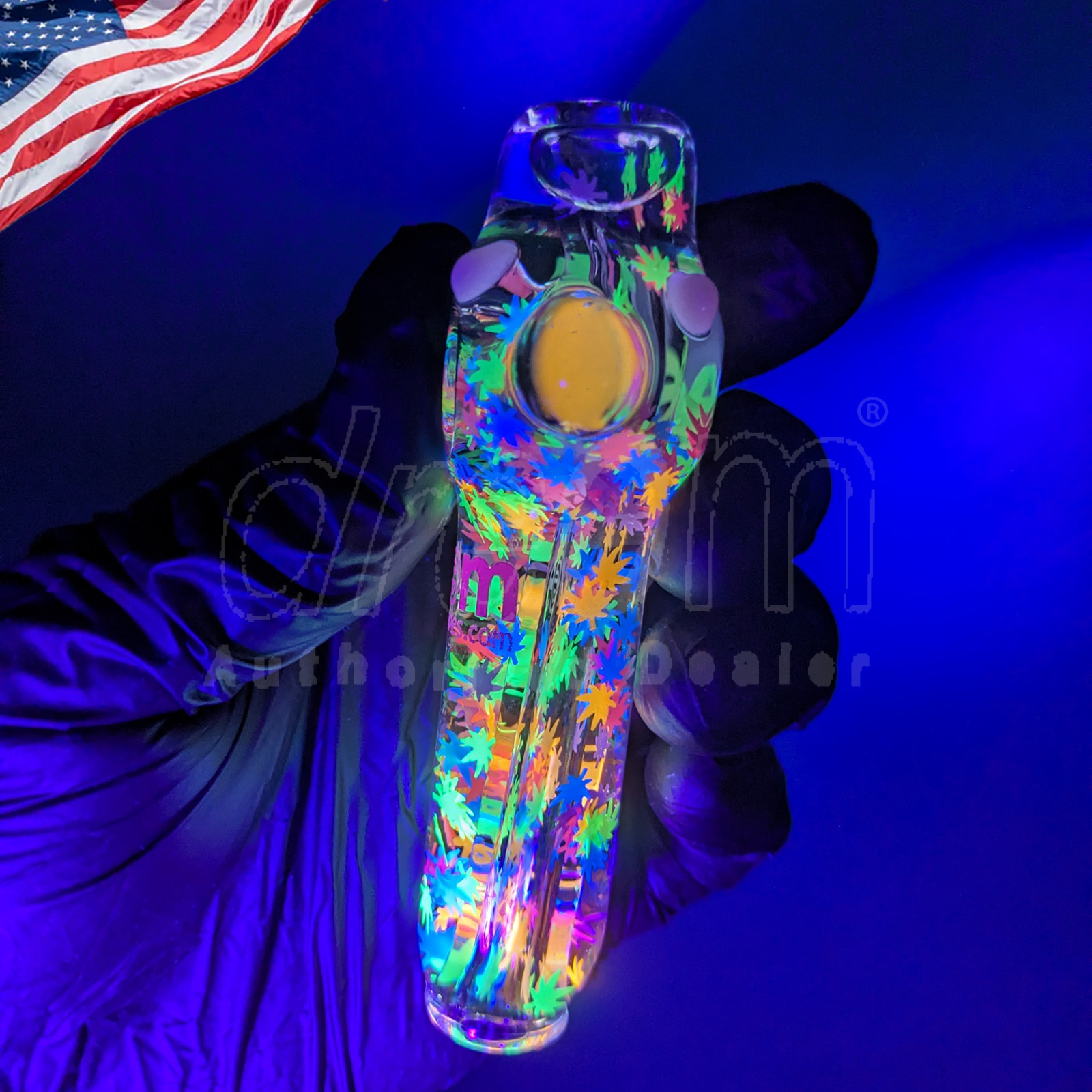 Neon Palm Leaf Freezable Rainbow Glitter Pipe Dream Glass USA MADE UV Reactive