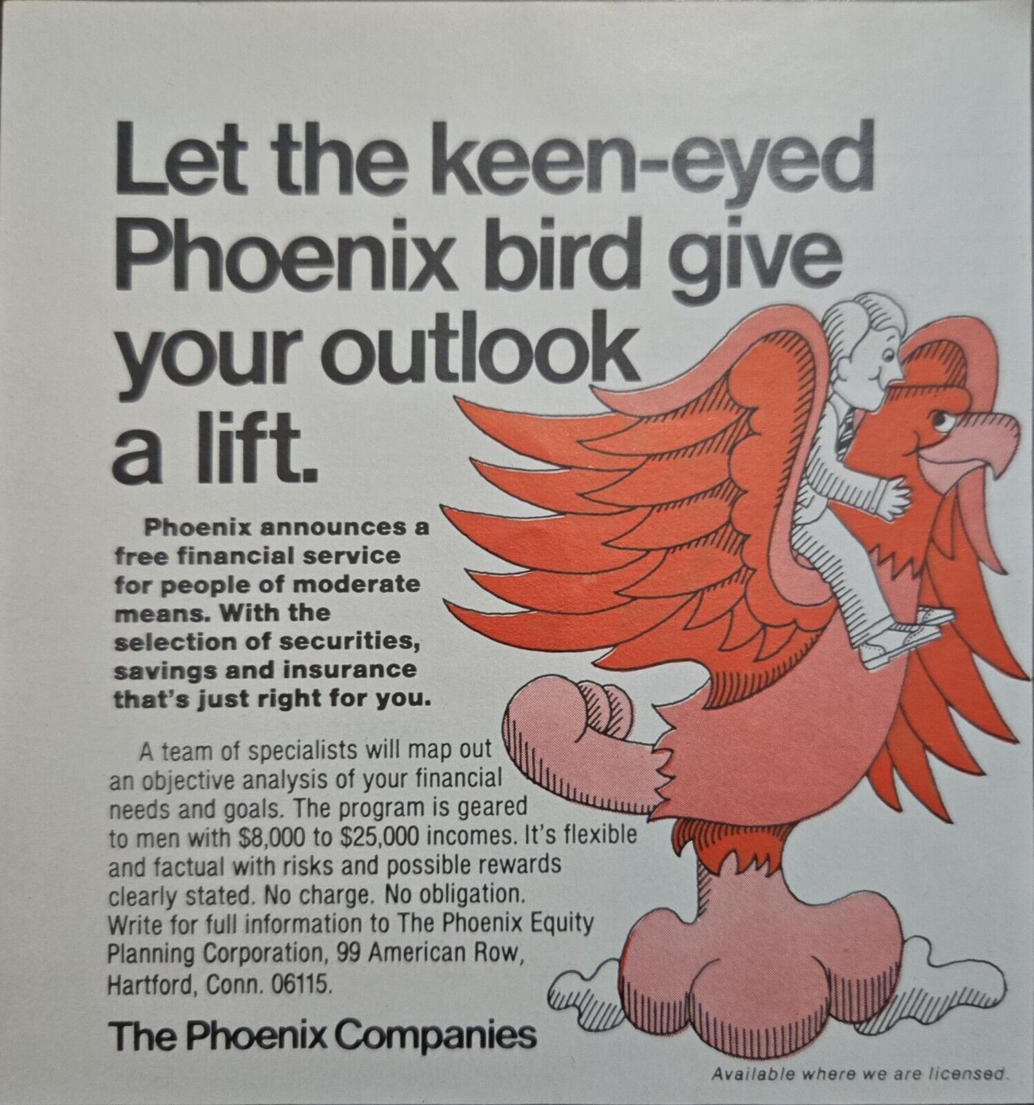 1969 The Phoenix Companies Equity Financial Planning Vintage Print Ad Bird