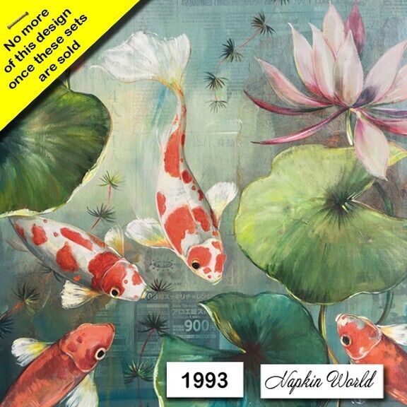 (1993) TWO Individual Paper LUNCHEON Decoupage Napkins - KOI FISH TROPICAL POND