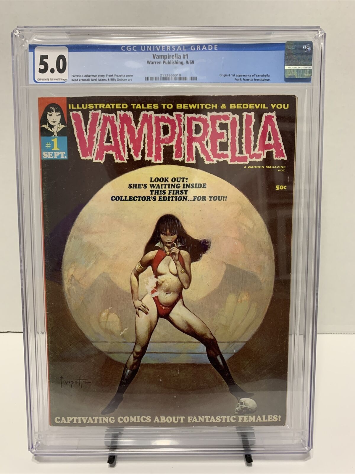 Vampirella #1, CGC 5.0, Warren Publishing 1969, Frazetta (Cracked Case)