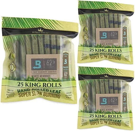 King Palm | King | Natural | Prerolled Palm Leafs | 3 Packs of 25 Each = 75Rolls