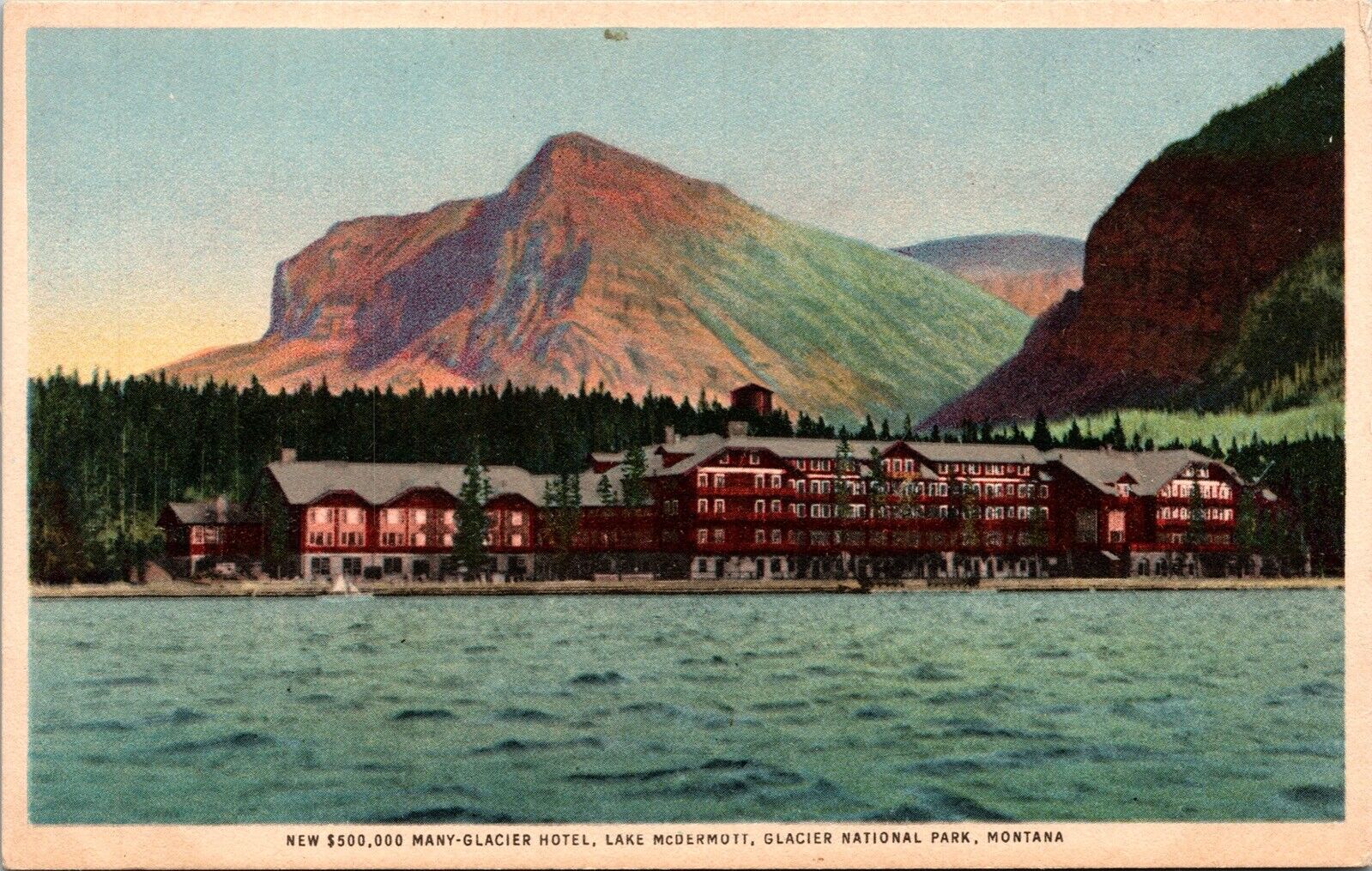 Many-Glacier Hotel Lake McDermott Glacier National Park Montana MT WB Postcard 
