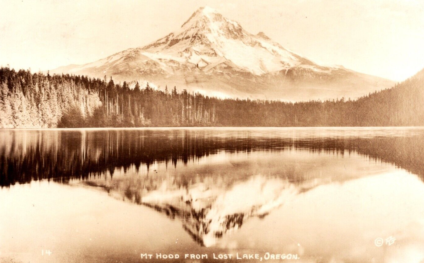 RPPC Mt. Hood From Lost Lake Oregon BEAUTIFUL VINTAGE Postcard AZO 1926-1940s 