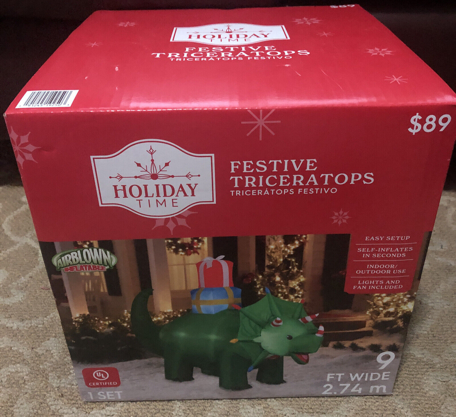 9ft WIDE Festive Triceratops Gift Boxes Airblown Inflatable Holiday Christmas