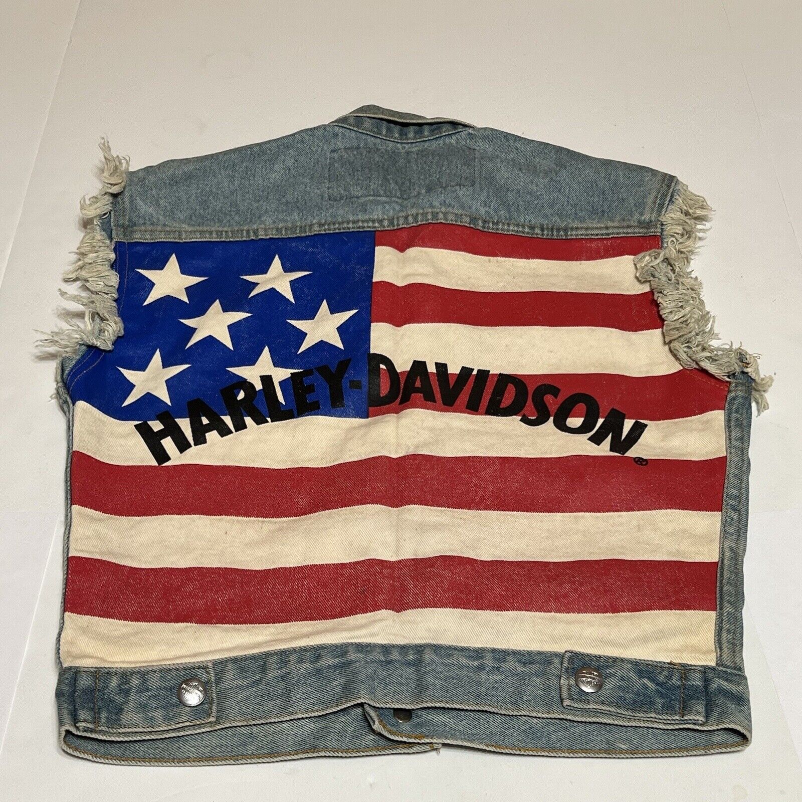 Vtg Harley Davidson Denim Vest American Flag Size Please Read Description