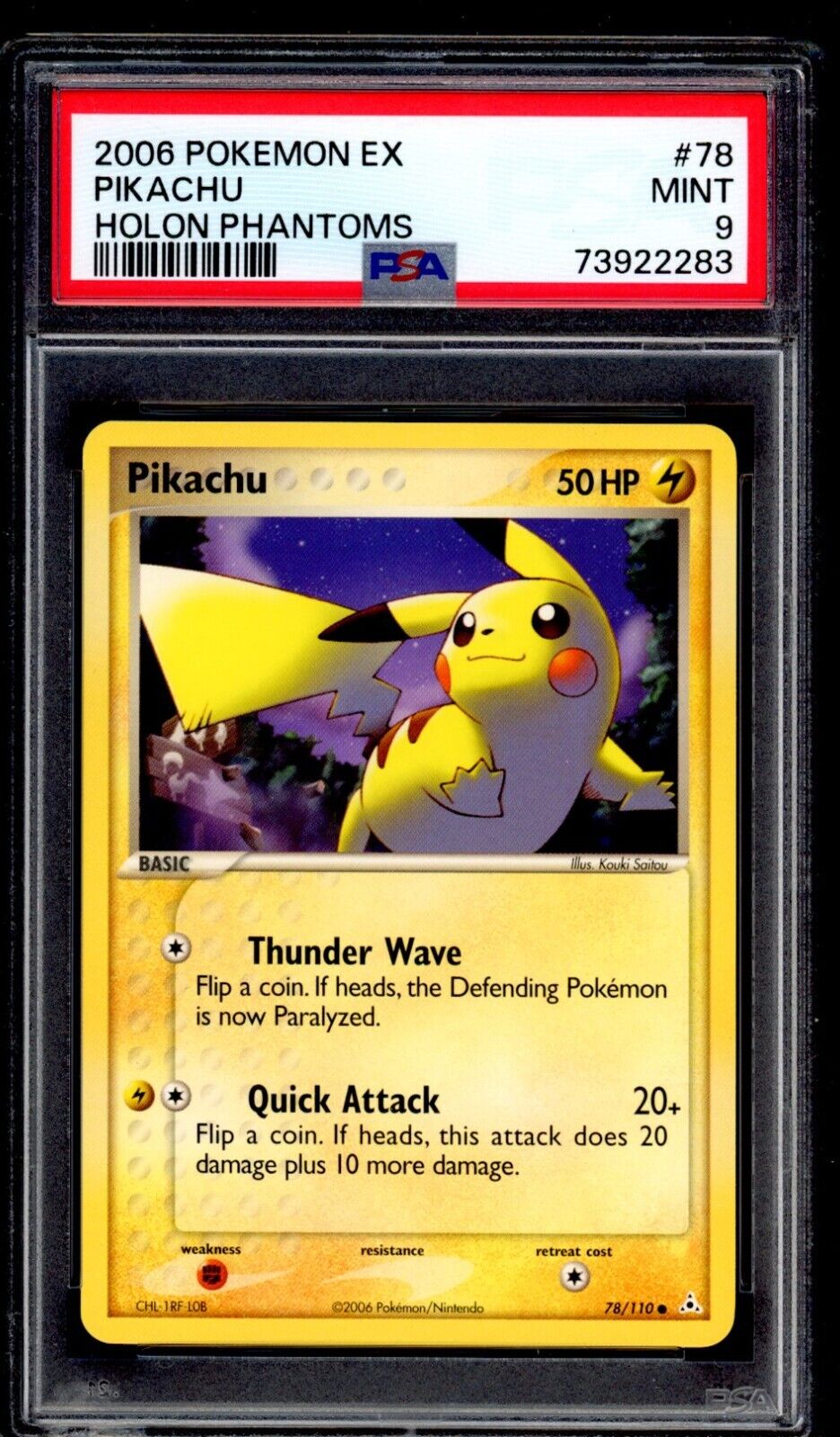 PSA 9 Pikachu 2006 Pokemon Card 78/110 EX Holon Phantoms