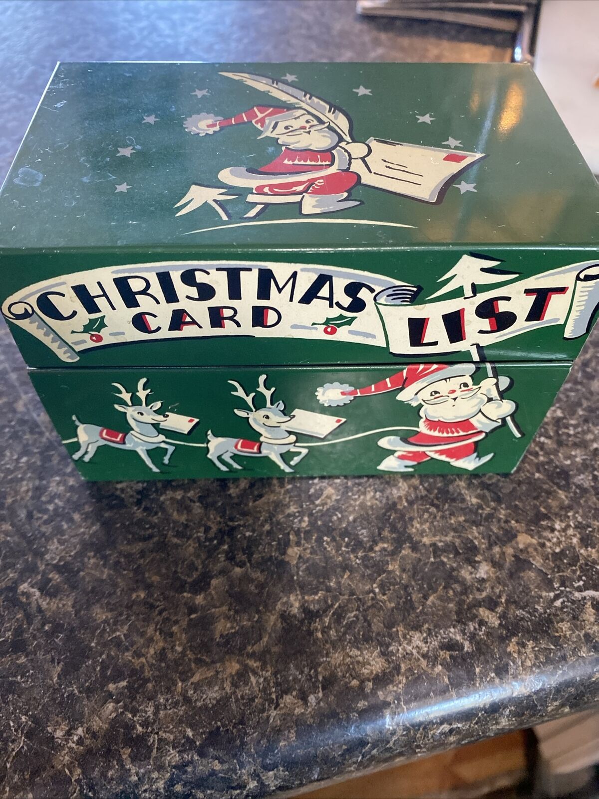 Vintage Stylecraft Christmas Card List/Recipe Metal Box
