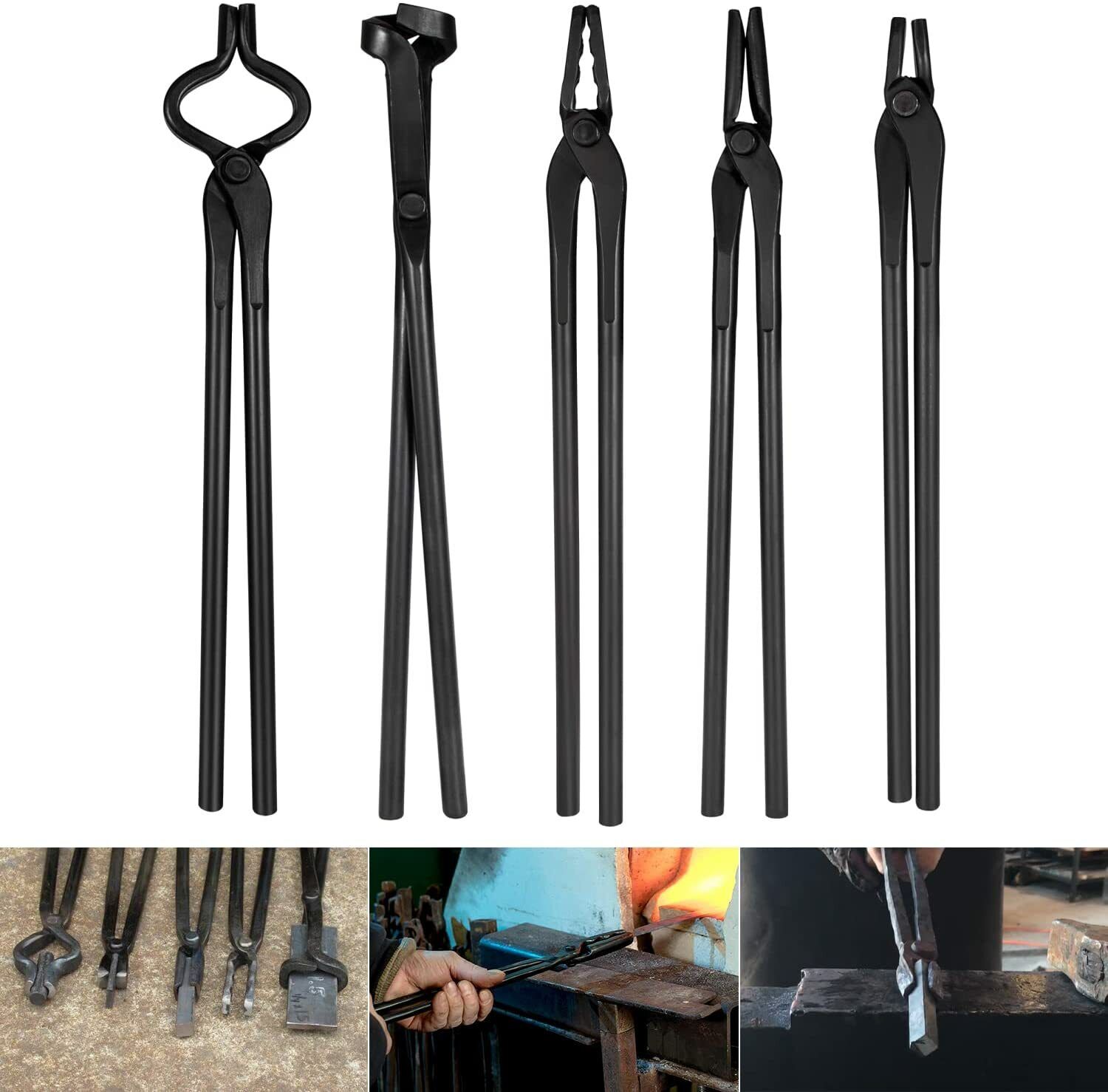 5PC Knife Making Tongs Set Bladesmith Blacksmith Tongs Tool for Anvil Vise Forge
