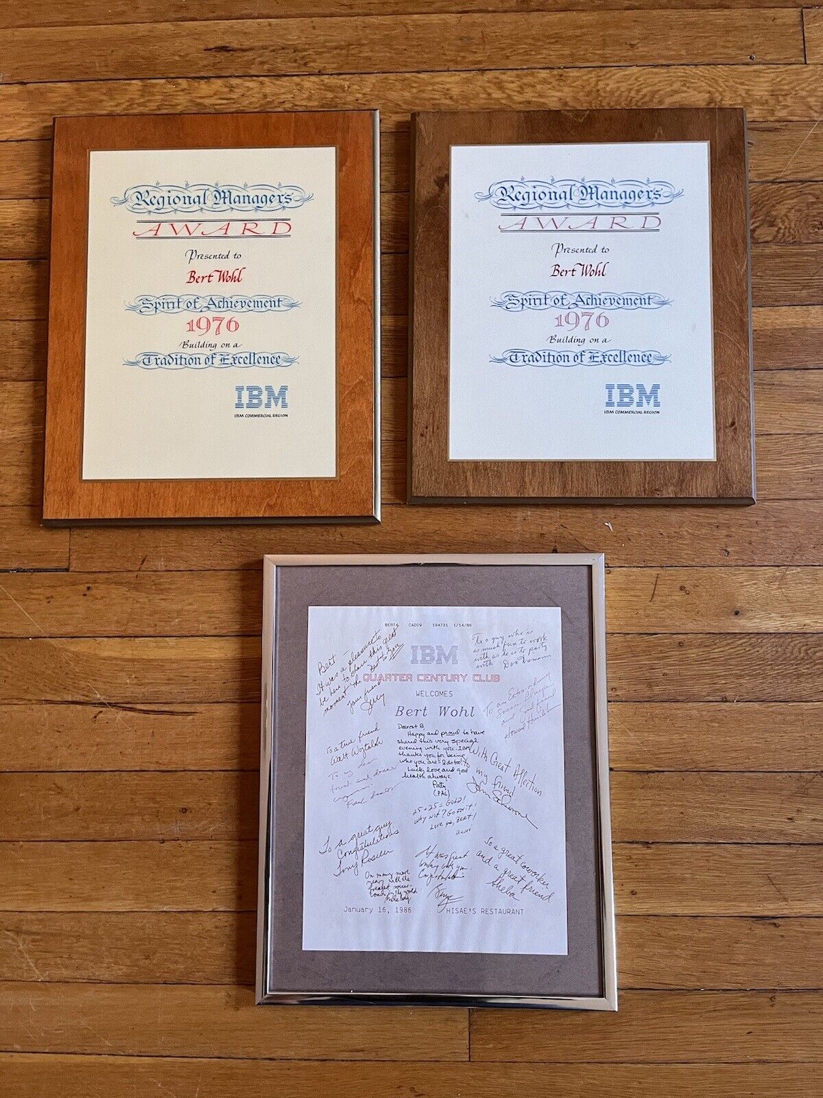 VINTAGE IBM Award Plaque Spirit of Achievement 1976 Lot of 2 + Quarter Century