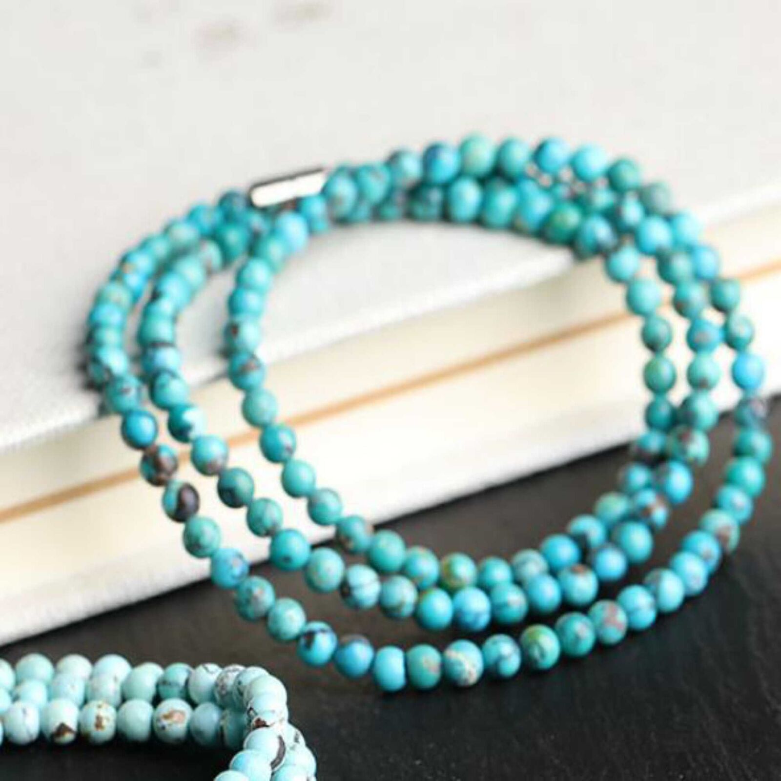 4MM Fashion natural blue round turquoise 108 knot beads bracelet VALENTINE\'S DAY
