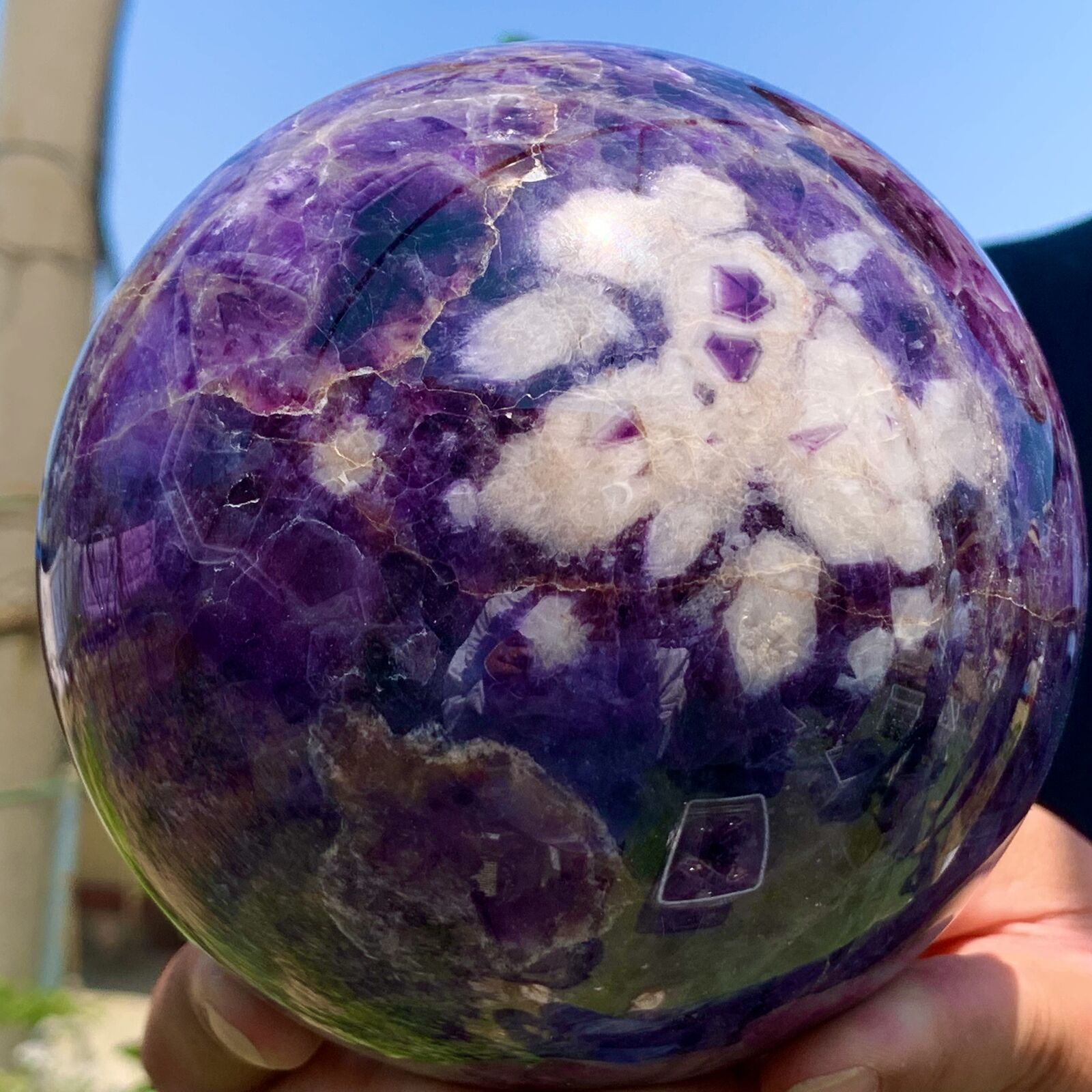 5.89LB Natural beautiful Dream Amethyst Quartz Crystal Sphere Ball Healing