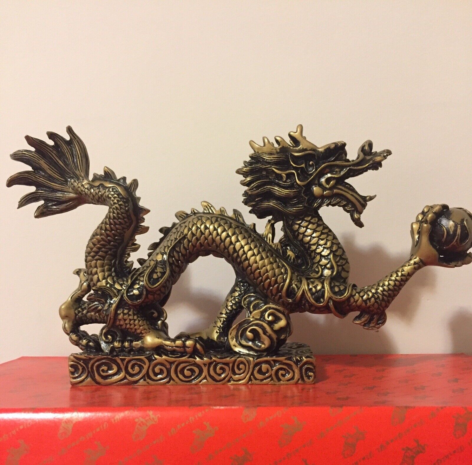 Copper color Chinese Feng Shui Dragon  Statue for Luck & Success 9”L X 5”H