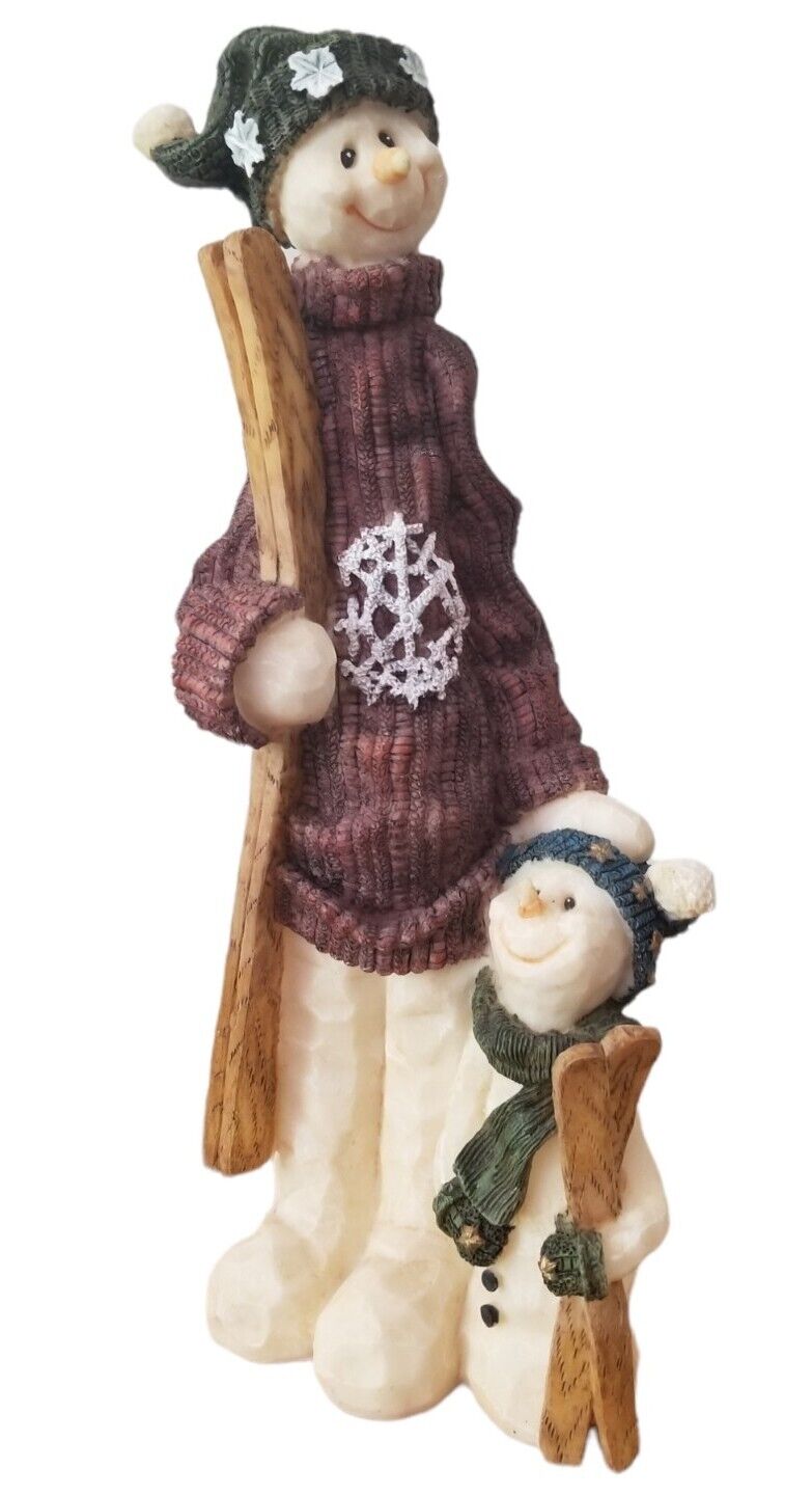 FIGURINE SNOWMAN SKIING SNOWMAN WITH CHILD 11 in H STATUE TEXTURED Sweater