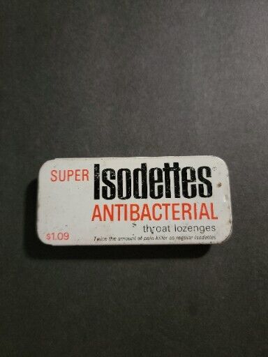 Vintage Super Isodettes Throat Lozenges Sliding Medicine Cabinet Tin