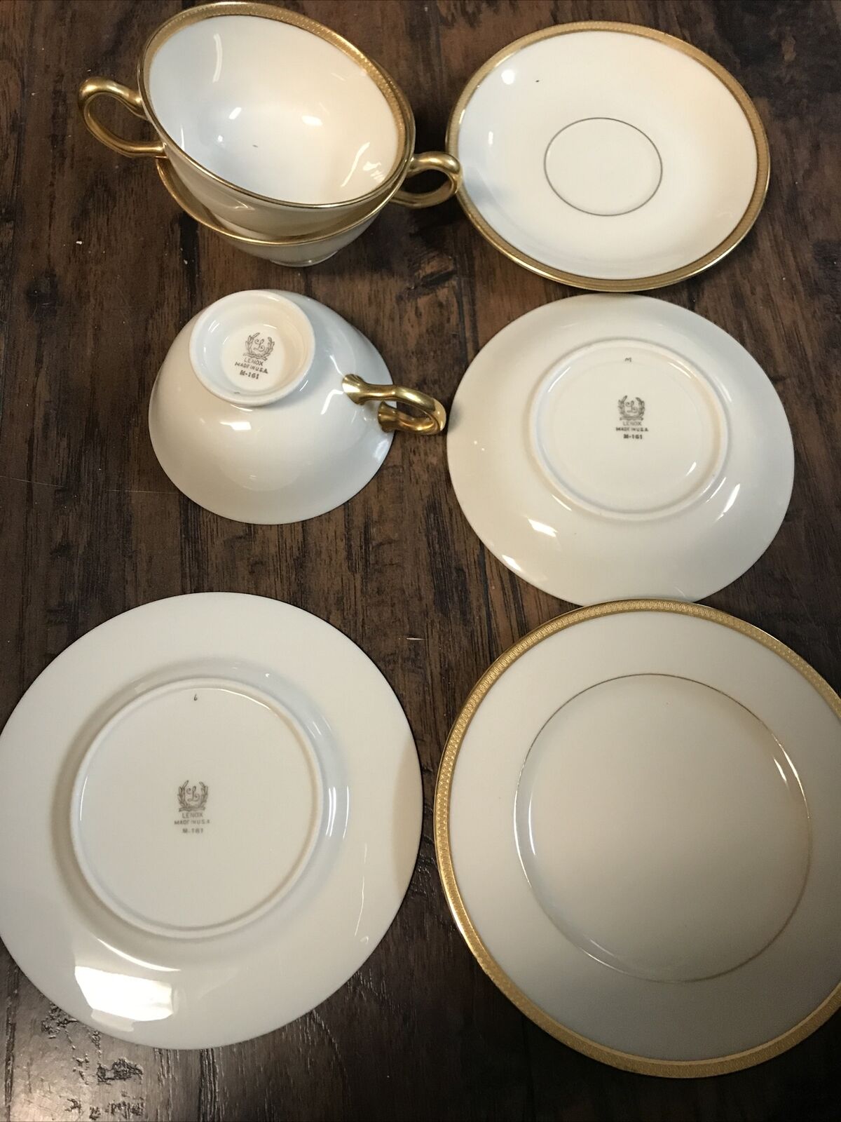 Lenox M161  3-Tea Cups 2-Saucers And 3-Plates . White Gold