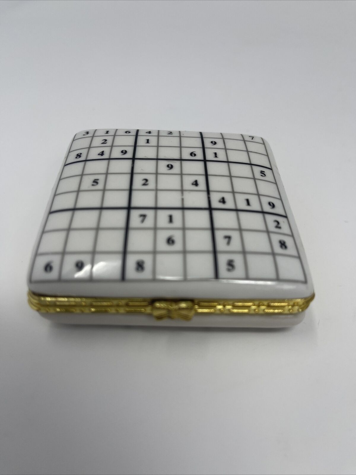 Sudoku Trinket Box Ceramic Porcelain Gold