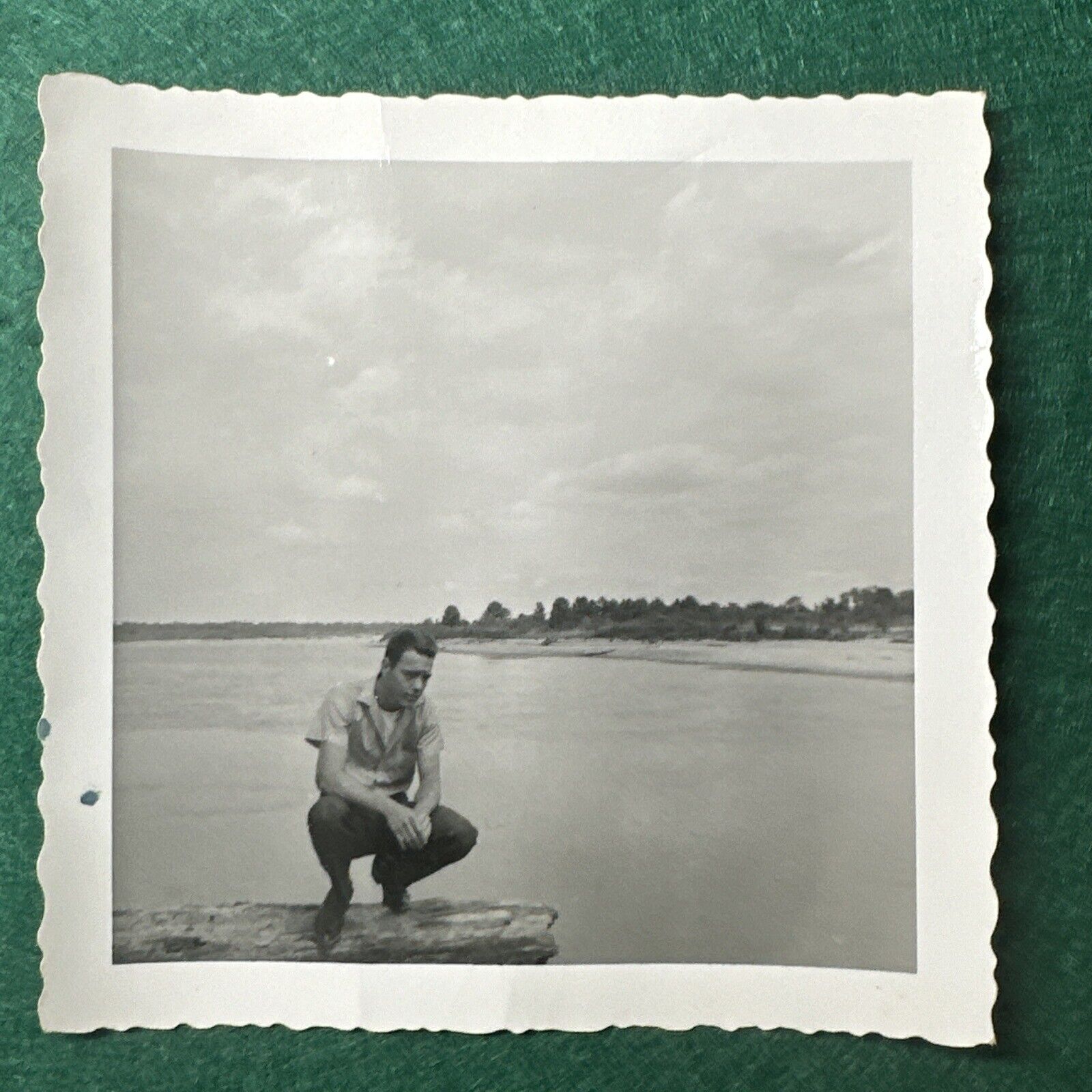 1950s Handsome man on the shore VINTAGE PHOTO Original Snapshot Hunky hot Stud