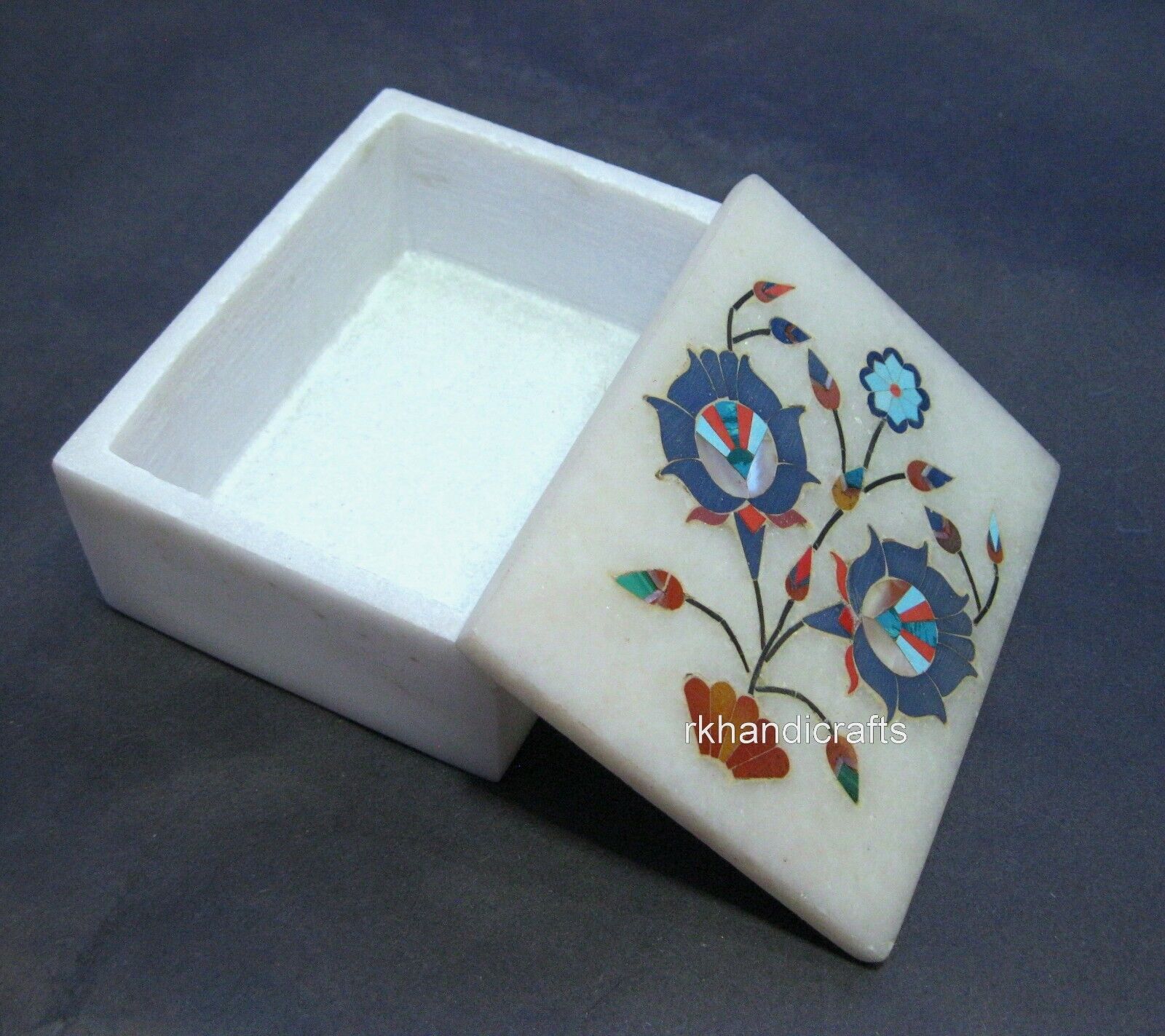 4 x 3 Inches Antique Pattern Inlay Work Trinket Box White Marble Stationary Box
