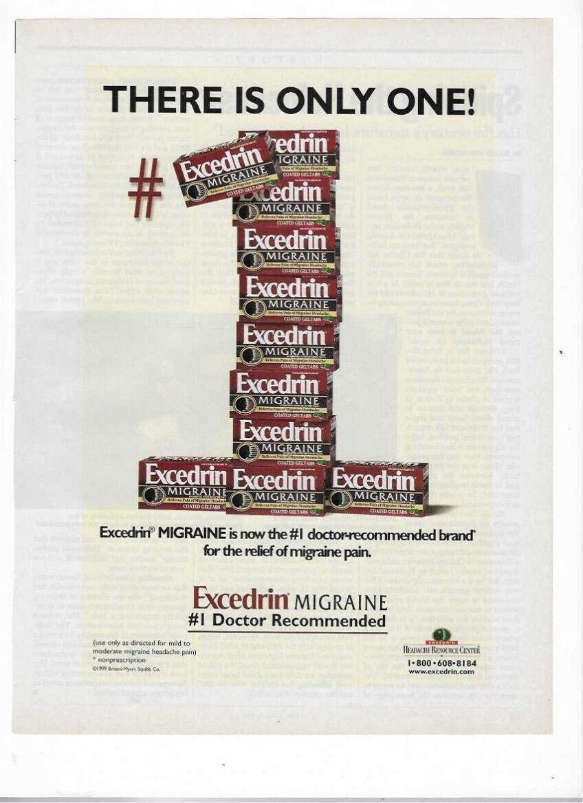 Excedrin Migraine Geltabs & Headache Resource Center 1999 Print Advertisement