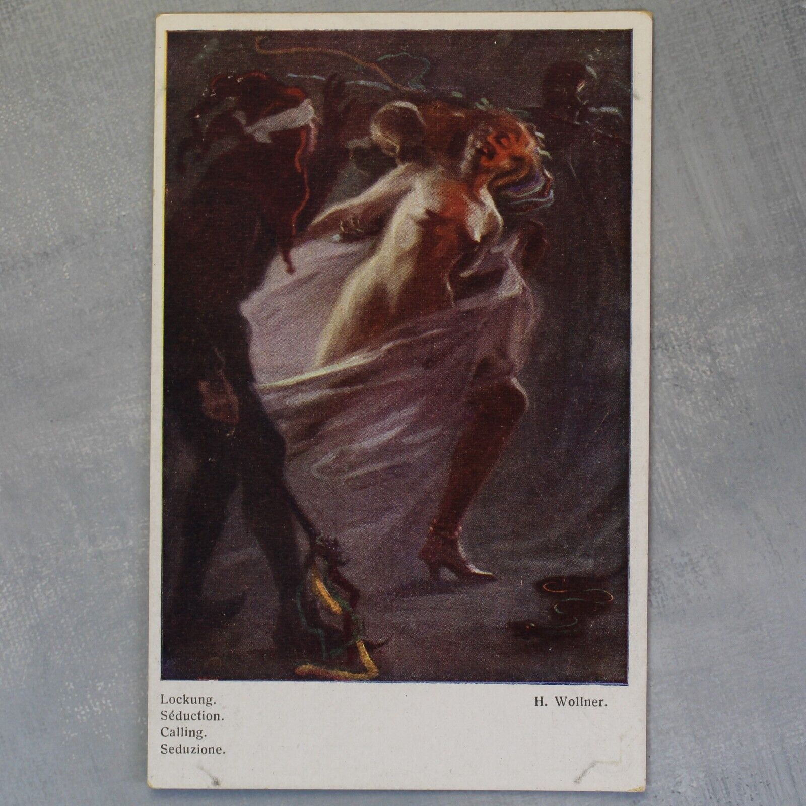 Satanic dance. Dead man. Skeleton. Executioner. Snake. Antique postcard 1910s🔥