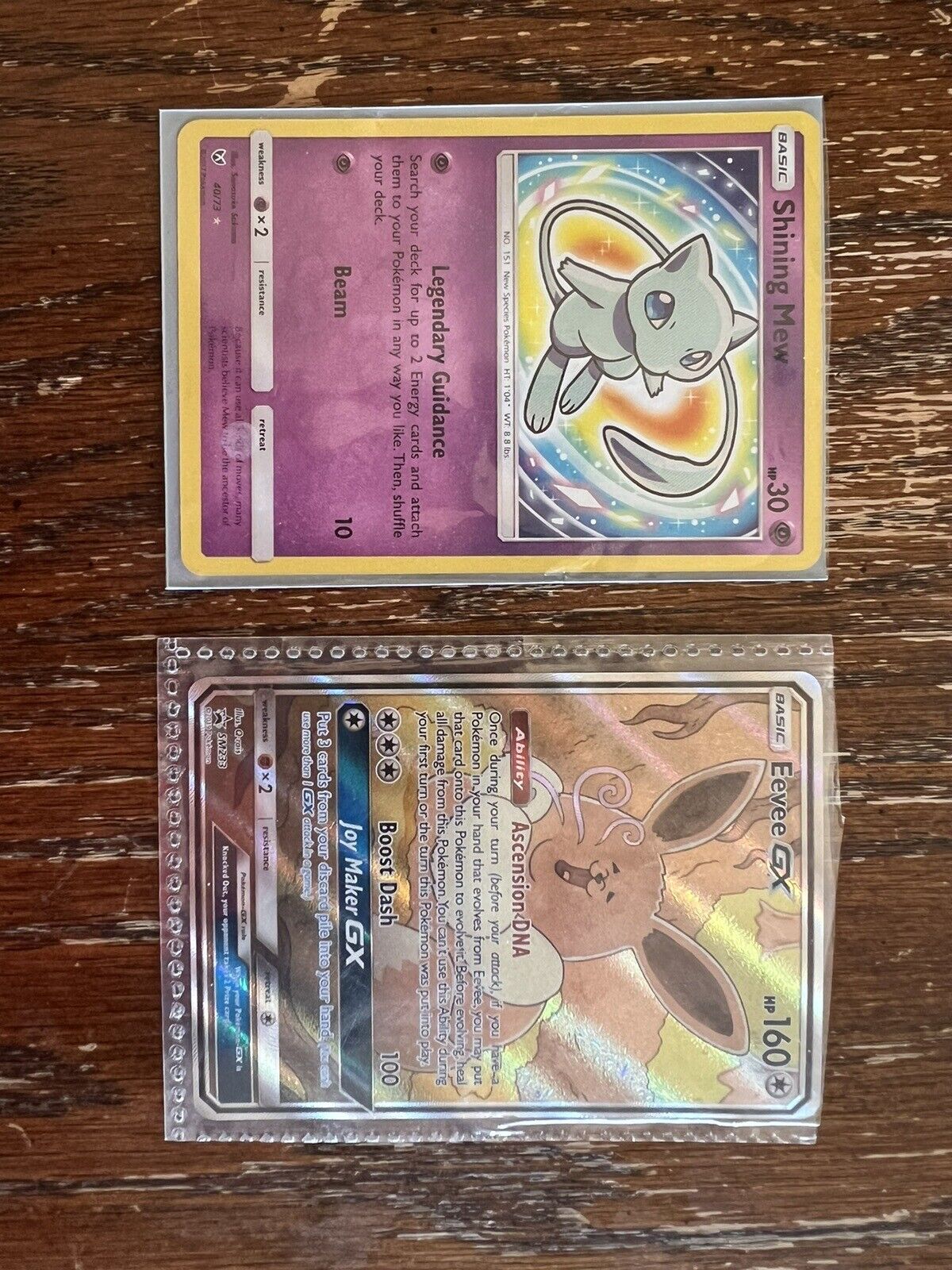2 Pokémon Card Lot - Eevee Sun and Moon Black Star Promo GX SM176, Shining Mew