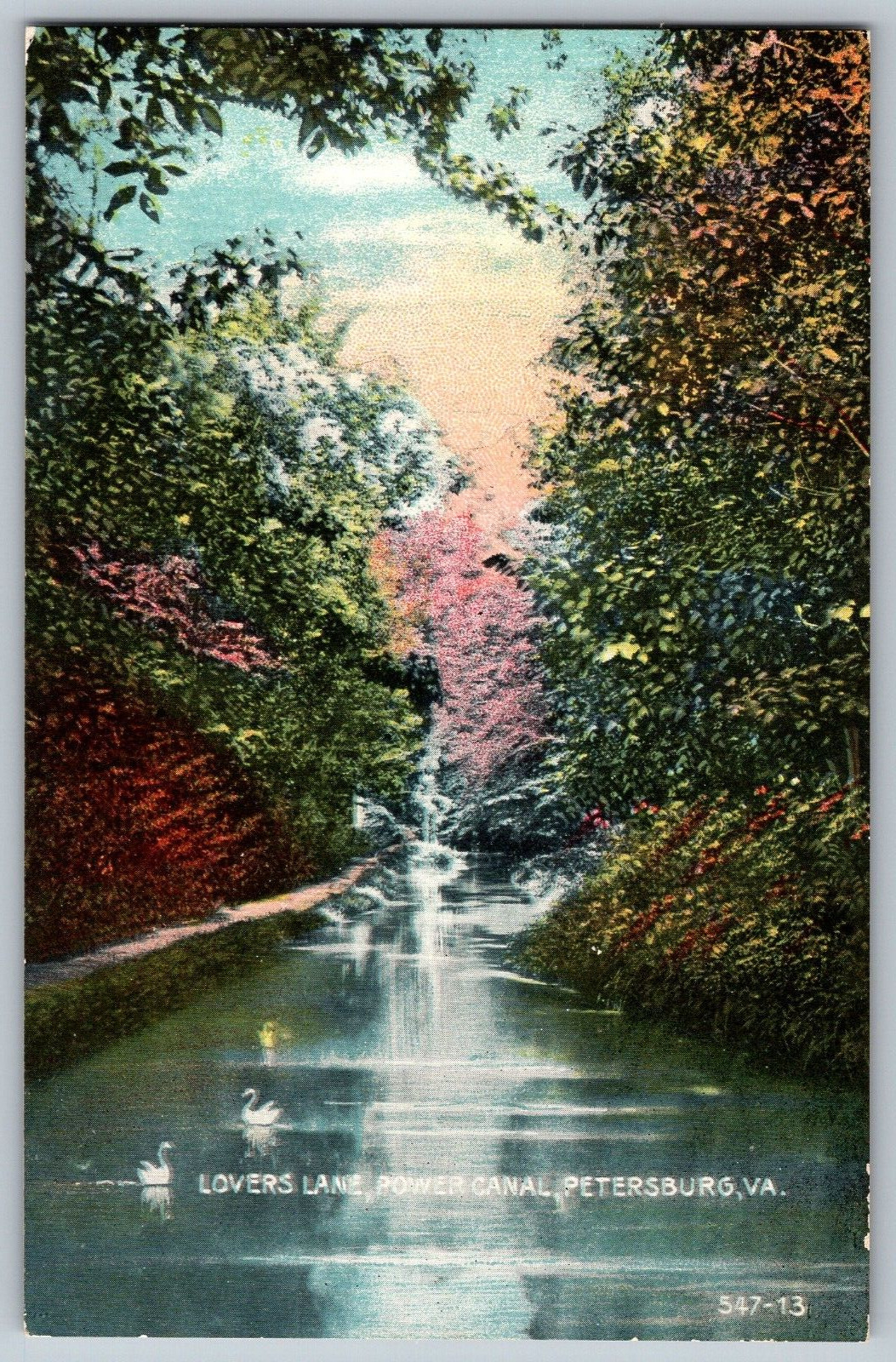 Petersburg, Virginia VA - Beautiful Lovers Lane - Power Canal - Vintage Postcard